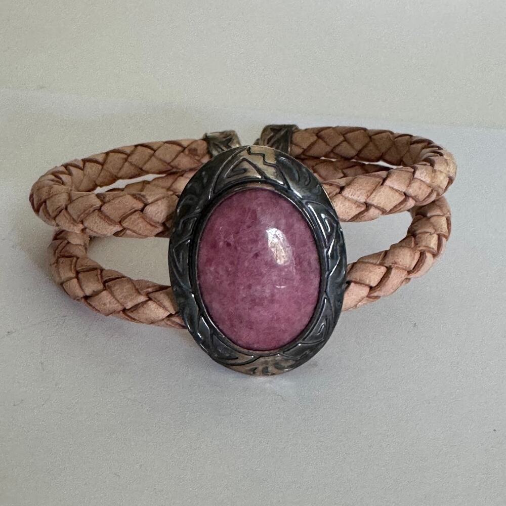 Carolyn Pollack American West Sterling Rhodonite Braided Leather Toggle Bracelet